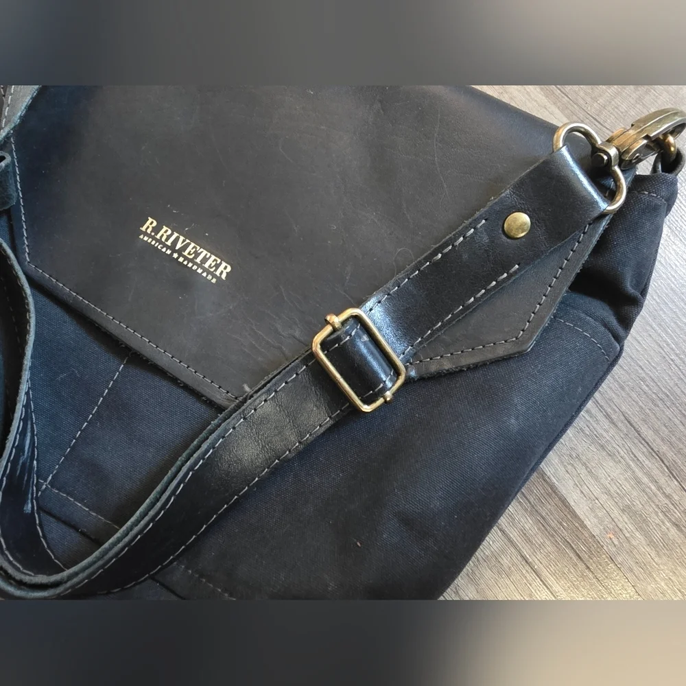 R.Riveter Usa Handmade Leather Canvas Messnger Bag Crossbody Black Designer